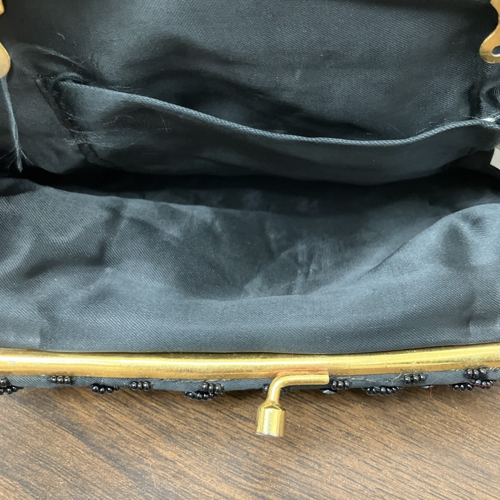 Clutch Purse, Black Satin Beaded - Picture 3 of 7